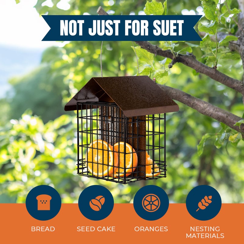 MEKKAPRO Suet Feeder for Outside Hanging Metal Roof, Woodpecker Feeder, Two Suet Bird Feeder Capacity, Cage Hanger Hanging Bird Feeder Easily Fits 2 Suet Cakes Holder - Wild Bird Feeder Basket - Image 4